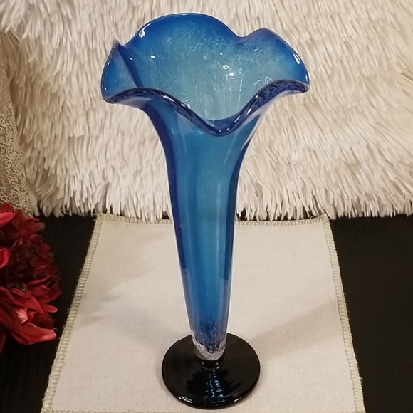 Accents Blue Speckled Trumpet Vase Poshmark